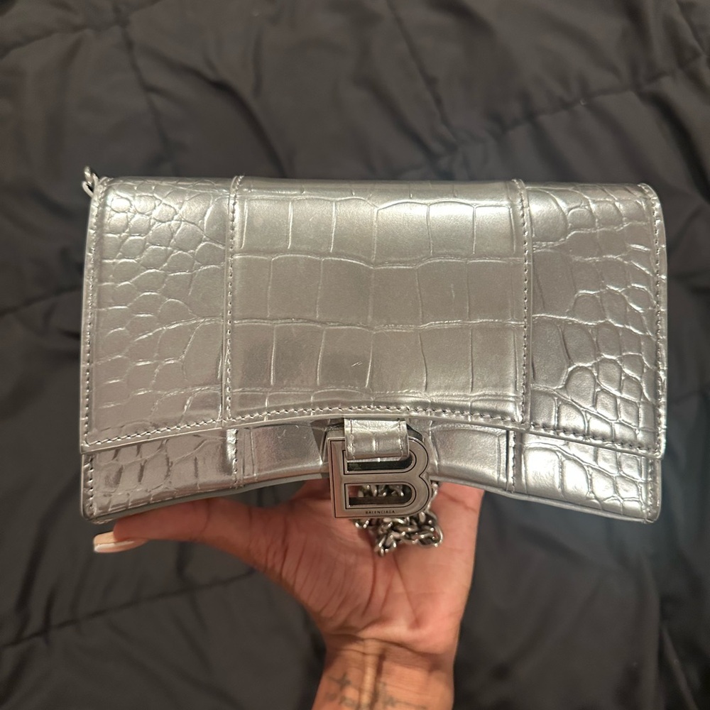 Hourglass Metallic Moc-Croc Chain Wallet